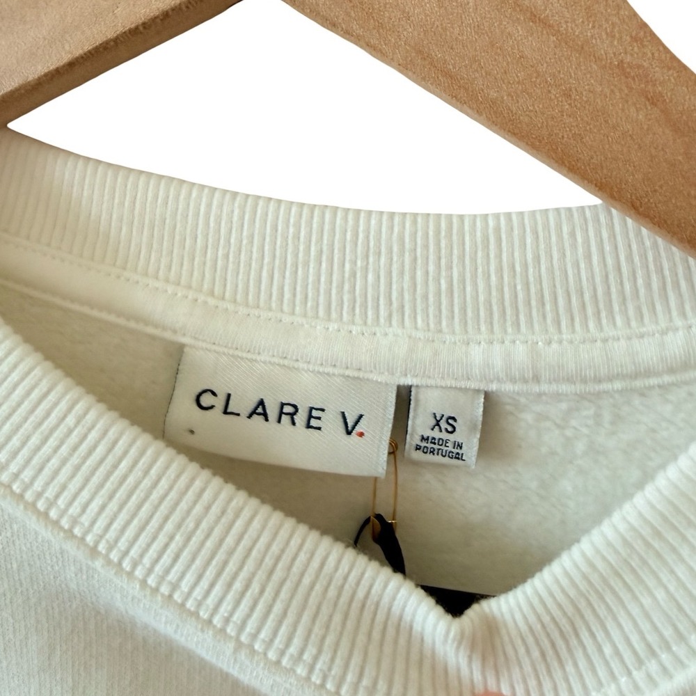 Clare V Iconique Oversized Sweatshirt Womens XS Oyster White Peony NWT Graphic - Picture 4 of 9